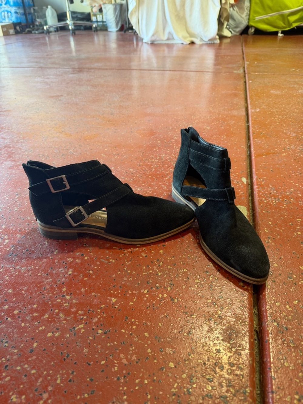 CL by Chinese Laundry Black Suede Ankle Booties with Buckle Straps